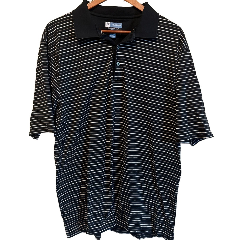 Jos A Bank Leadbetter Golf Mens L Black Striped Polo Shirt Short Sleeve Cotton